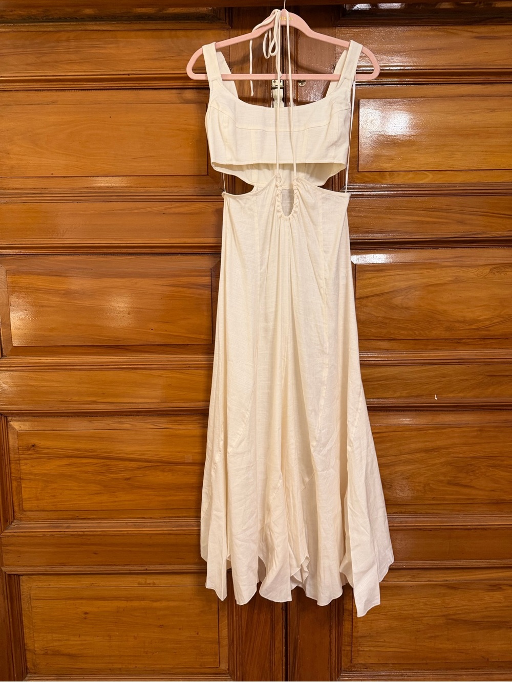 cult gaia Cream Cutout Midi Dress with Tie Detail